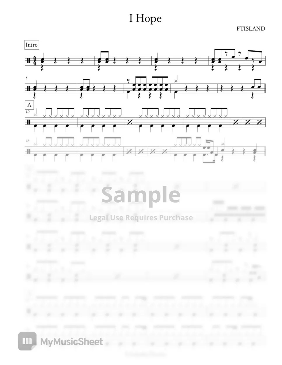 FTISLAND I Hope 악보 by Arkadia Drums