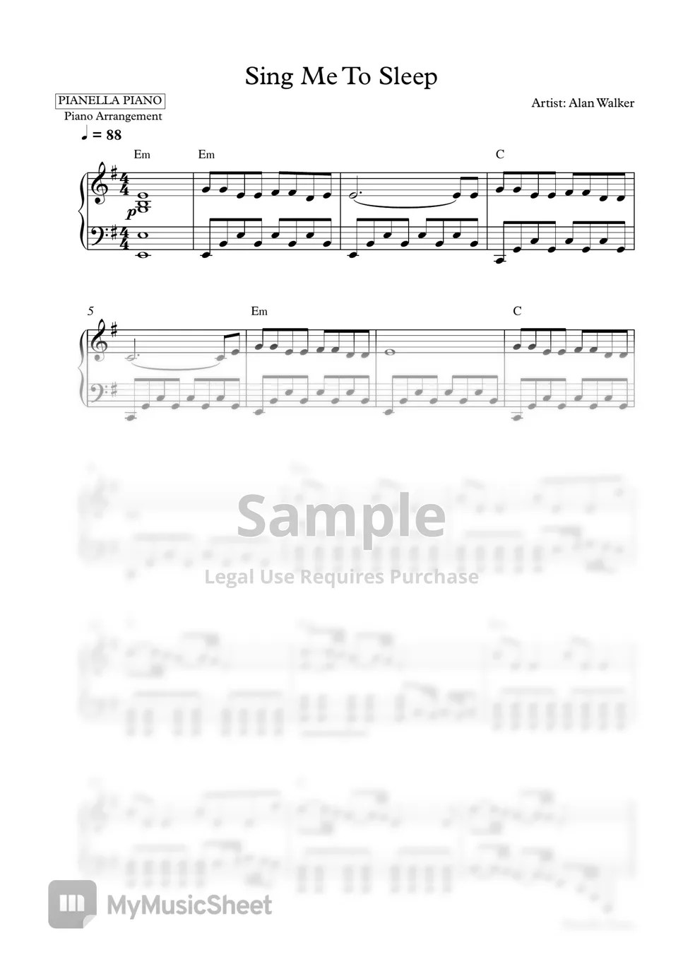 Alan Walker Sing Me To Sleep (Piano Sheet) Sheets by Pianella Piano