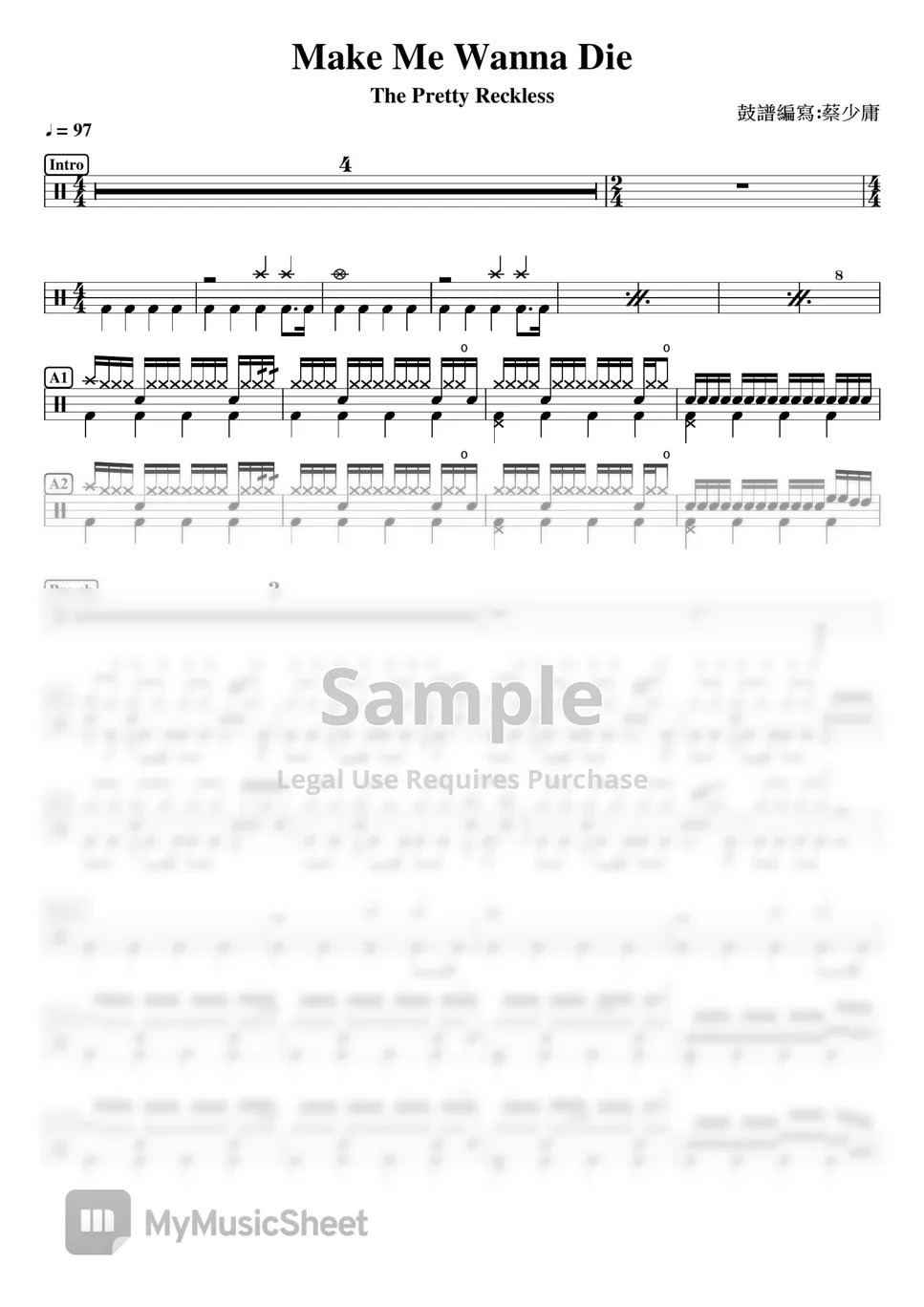 The Pretty Reckless Make Me Wanna Die Sheets by DrummerFrank