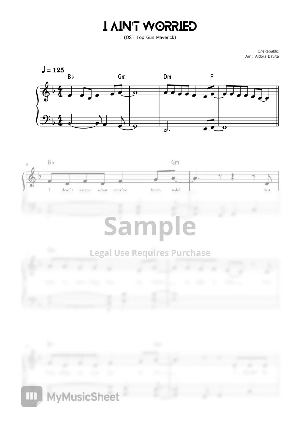 OneRepublic I Ain't Worried (OST Top Gun Maverick) Sheets by Aldora