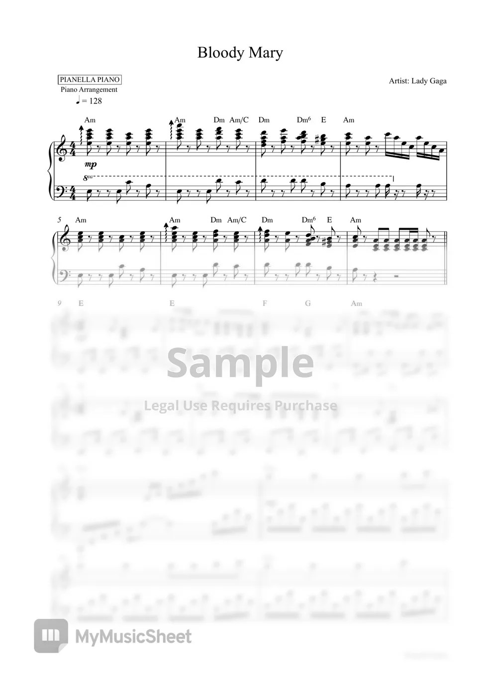 Lady Gaga Bloody Mary (Piano Sheet Special Price) Sheets by