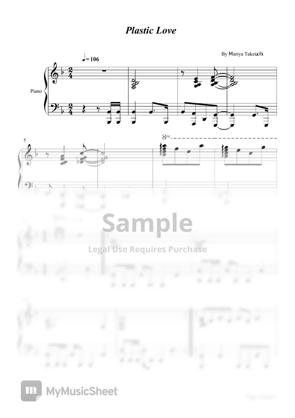 Mariya Takeuchi Plastic Love (Mariya Takeuchi 竹内まりや For Piano