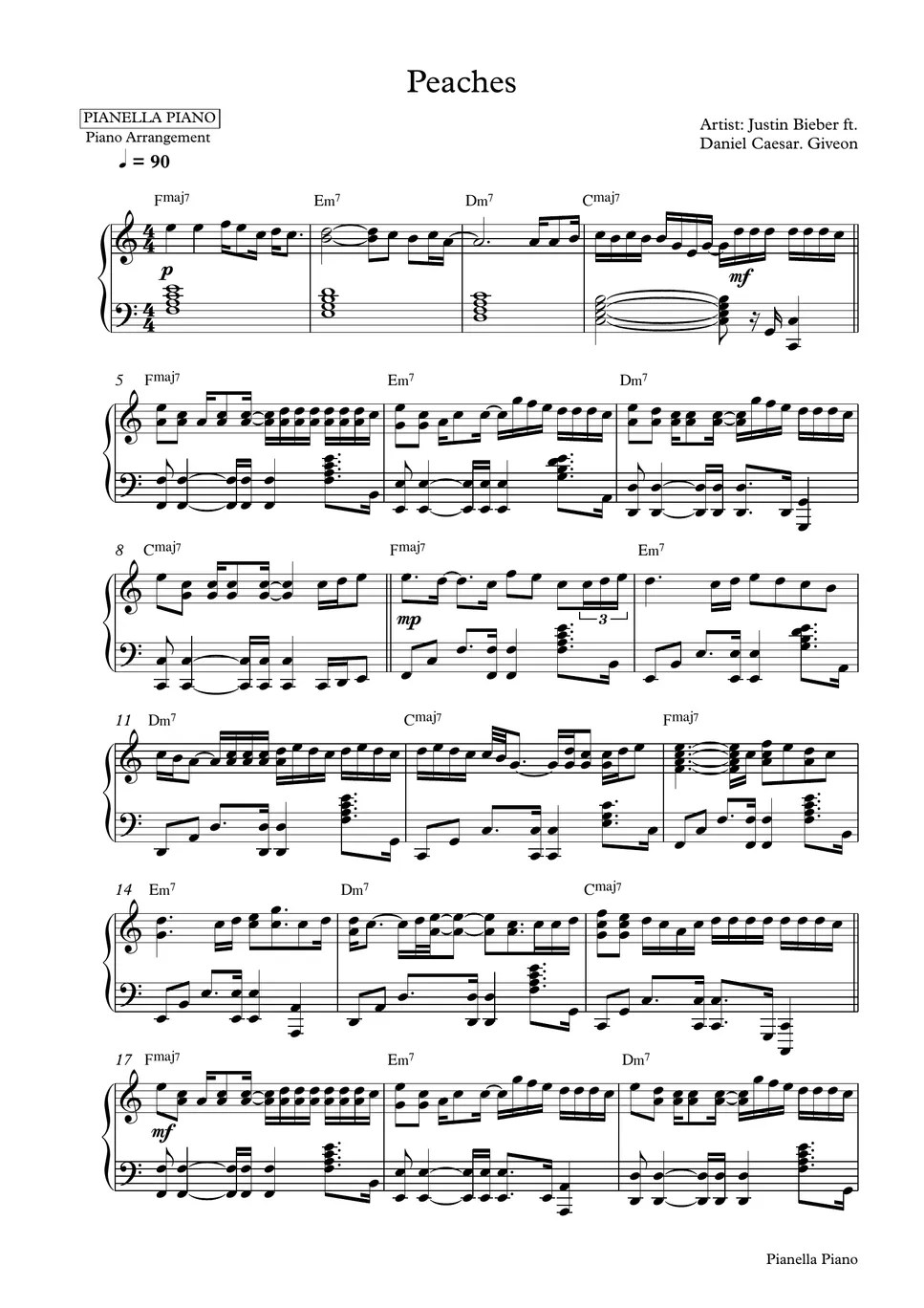 Justin Bieber Peaches (ft. Daniel Caesar, Giveon) Sheets by Pianella