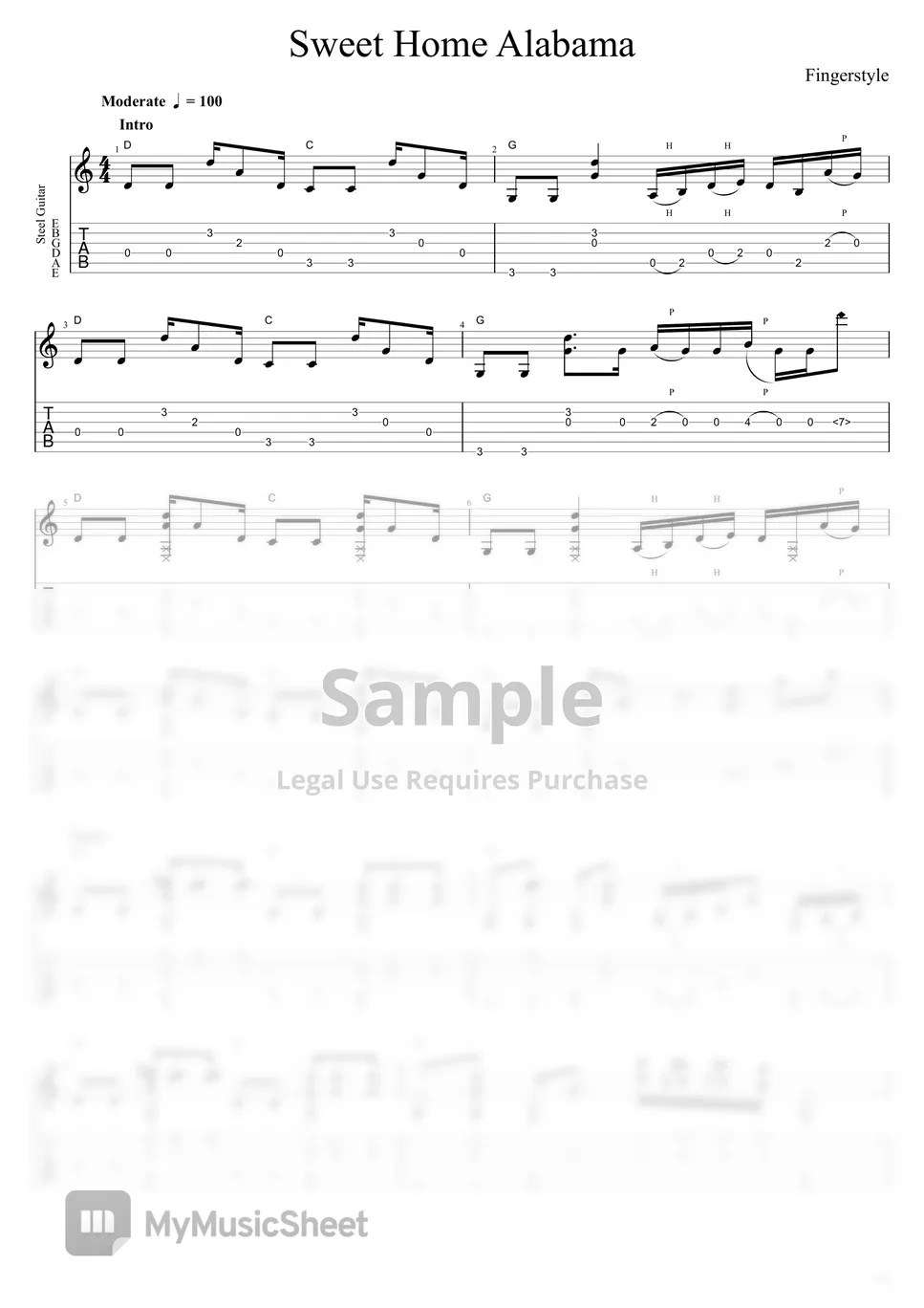 Lynyrd Skynyrd Sweet Home Alabama (Acoustic Fingerstyle Guitar) Tab