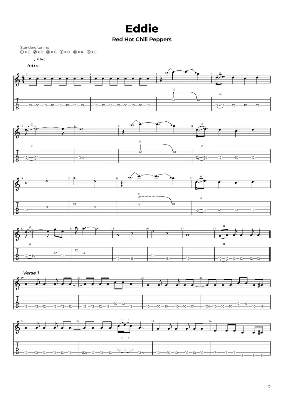 Red Hot Chili Peppers Eddie TAB by Nikola Gugoski