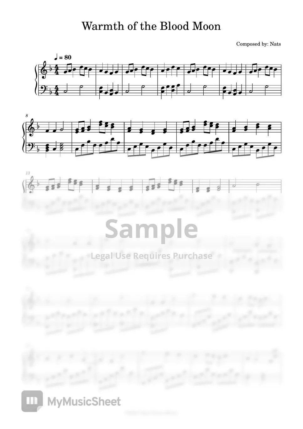 Nats Piano Music Warmth of the Blood Moon Sheet