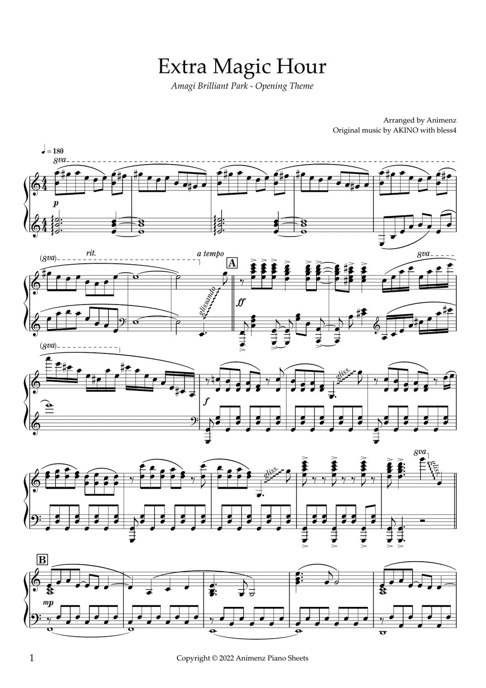 AKINO with bless4 Extra Magic Hour (Amagi Brilliant Park OP) Sheet by