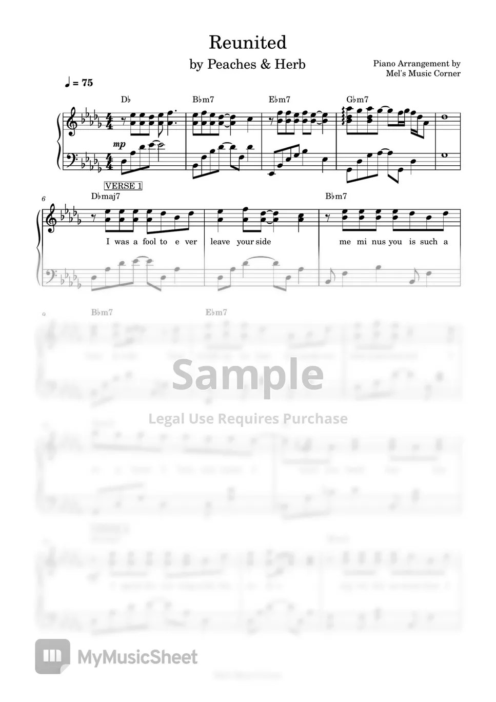Peaches & Herb Reunited (piano sheet music) Sheets by Mel's Music Corner