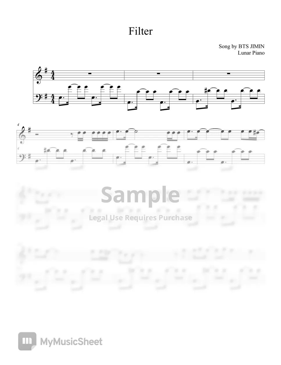 BTS JIMIN Filter (+ East key) Sheets by Lunar Piano