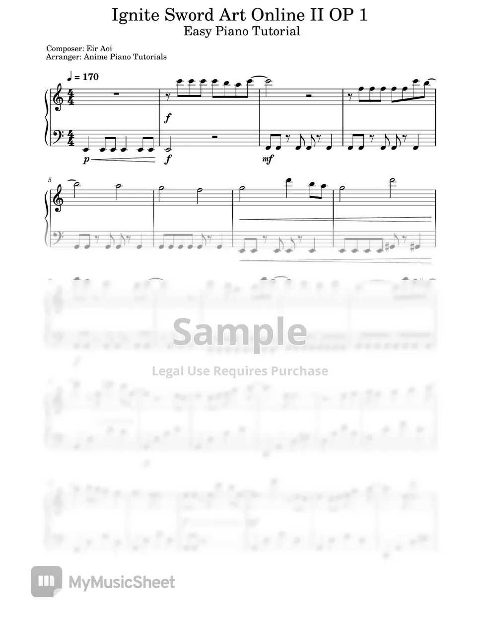 Sword Art Online S2 OP Ignite (Easy) 악보 by Anime Piano Tutorials