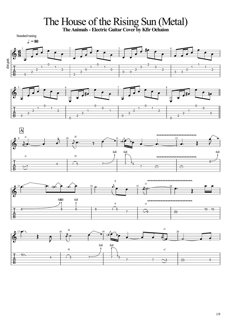 The Animals The House of the Rising Sun (Metal) 악보 by Kfir Ochaion