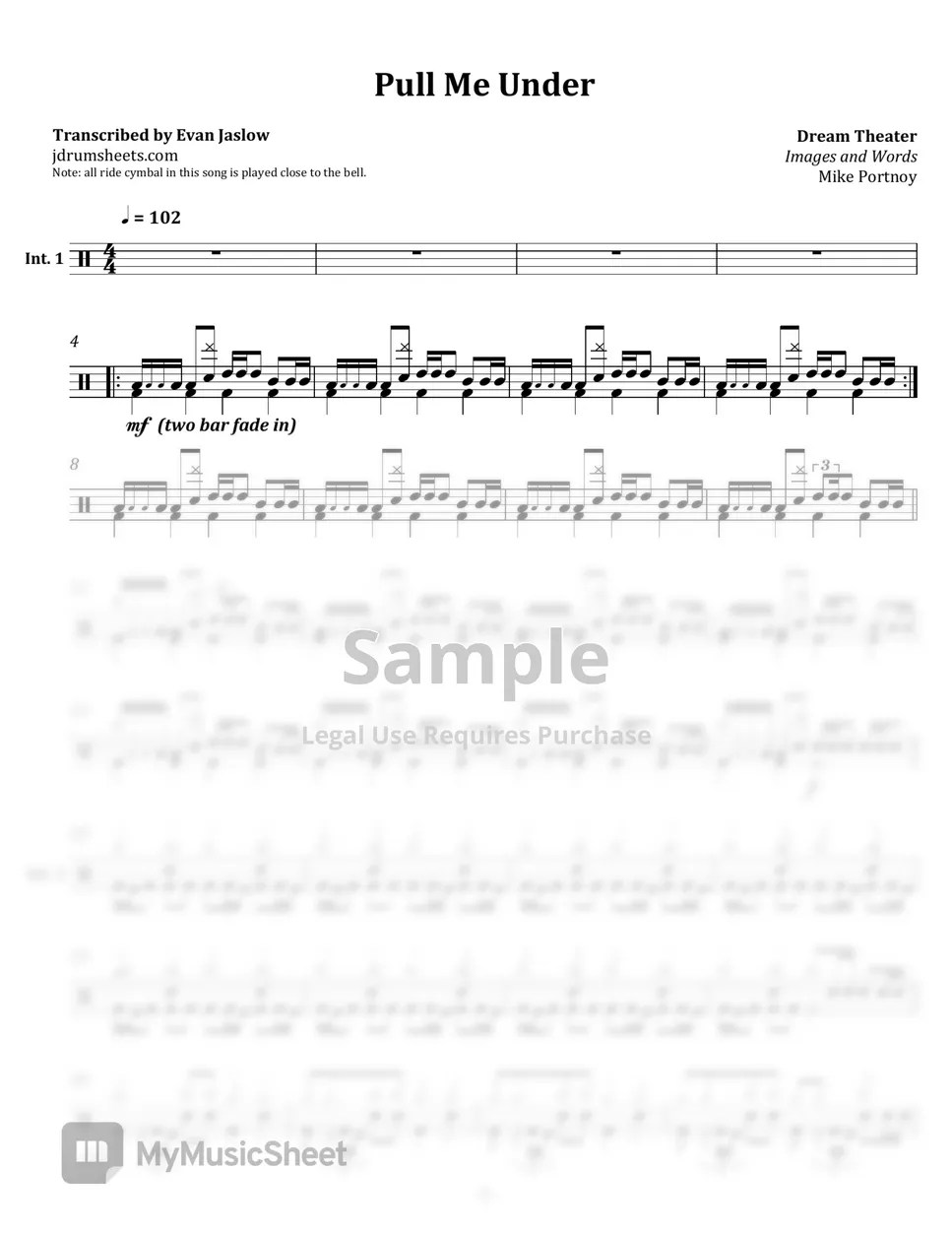 Dream Theater Pull Me Under (Drum Sheet Music) 樂譜 by Evan Jaslow