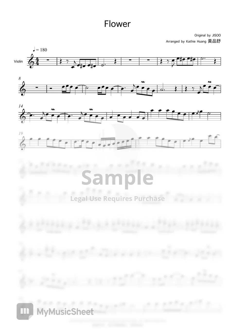 JISOO FLOWER (BLACKPINK) Partition musicale by 黃品舒 Kathie Violin