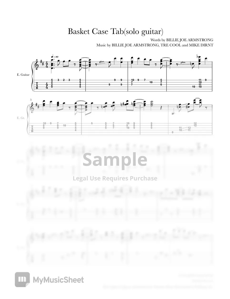 Green Day Basket Case Solo Guitar (Only Flat Pick) 악보 by OneGuitarLab