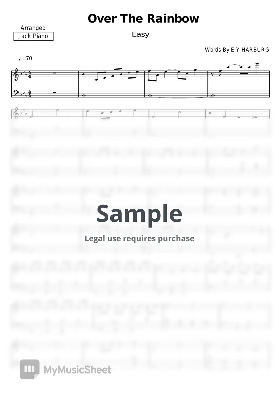 E Y HARBURG Over The Rainbow 악보 by Jack Piano