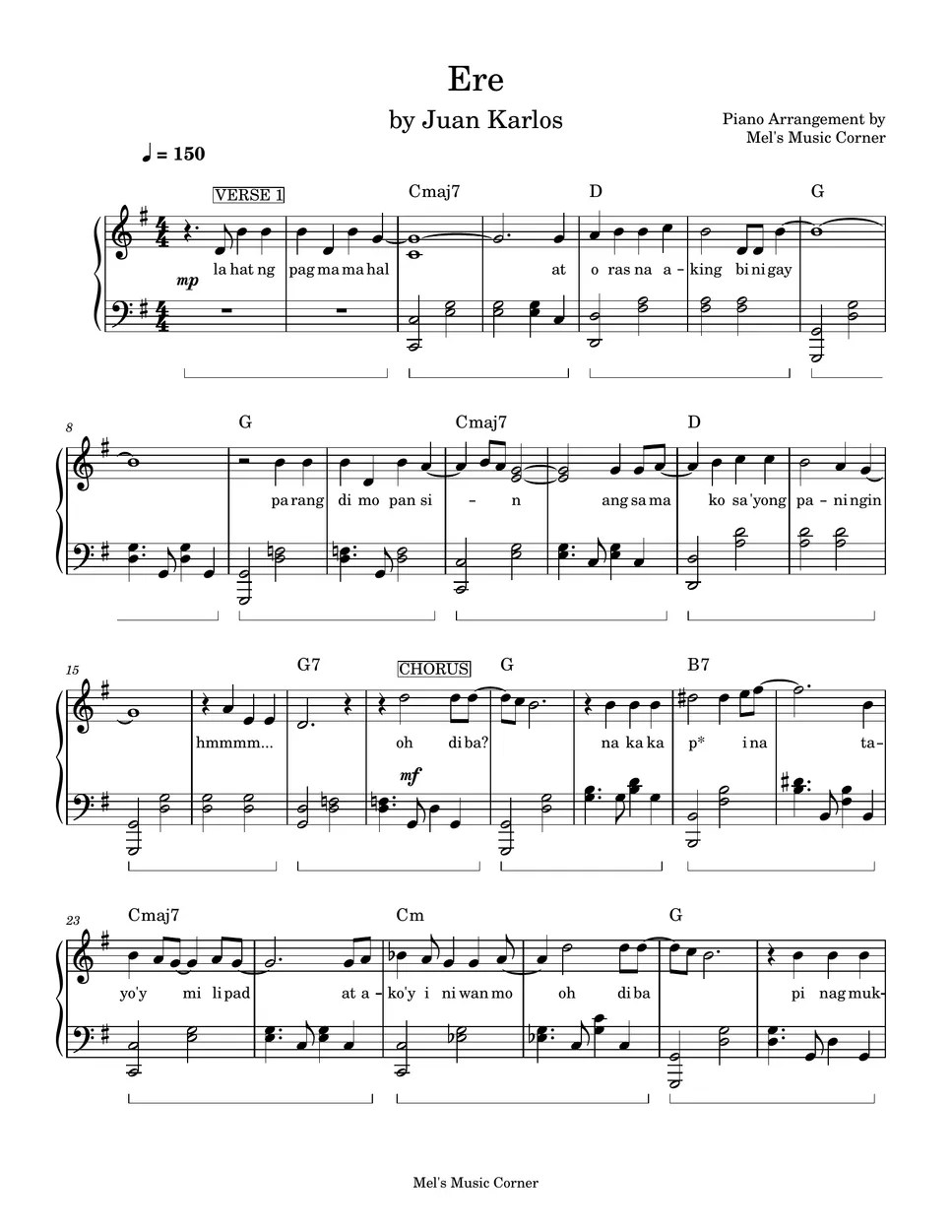 Juan Karlos Ere (piano sheet music) Sheets by Mel's Music Corner