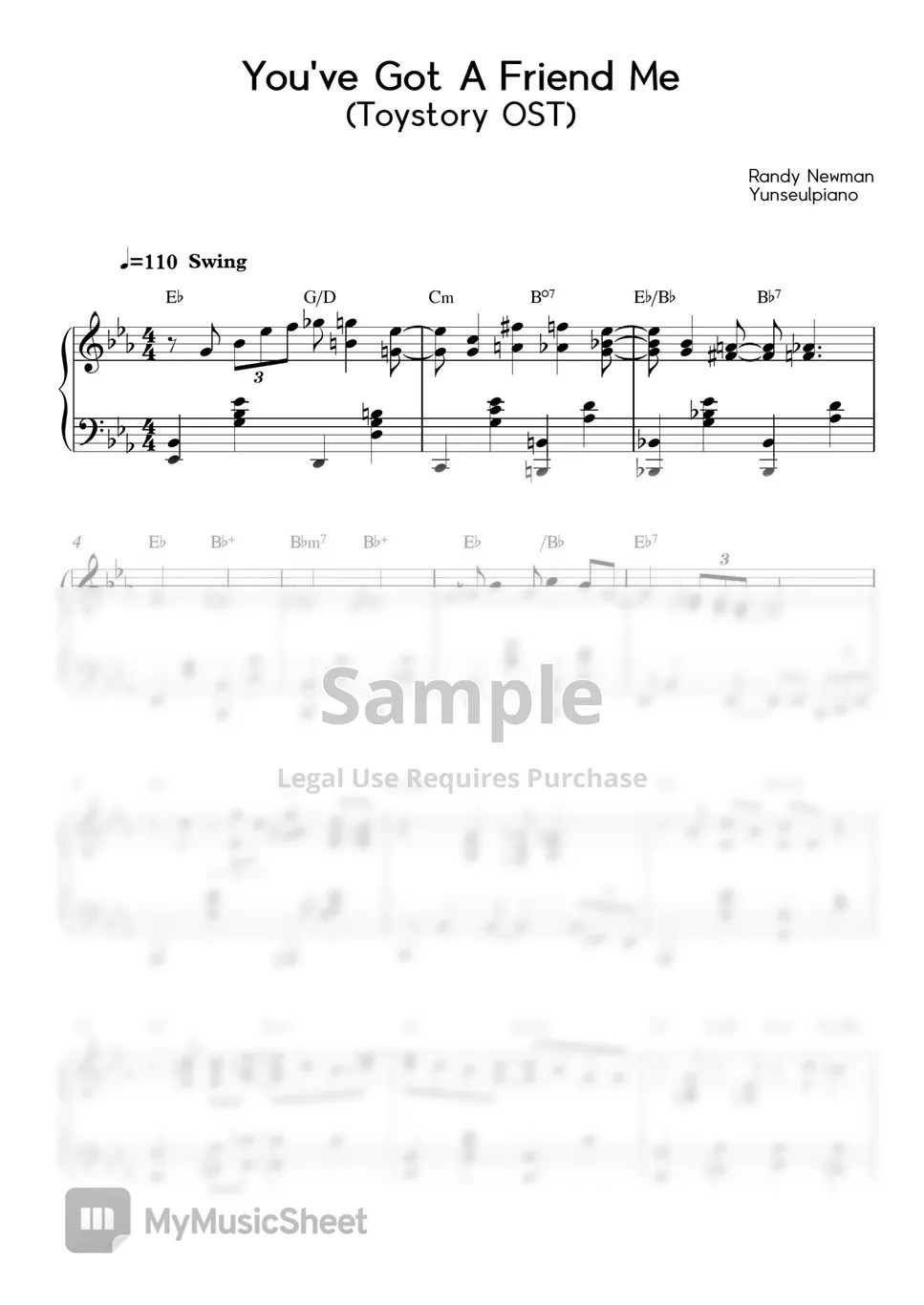 토이스토리 OST You've Got A Friend In Me (디즈니 피아노) 악보 by 윤슬피아노