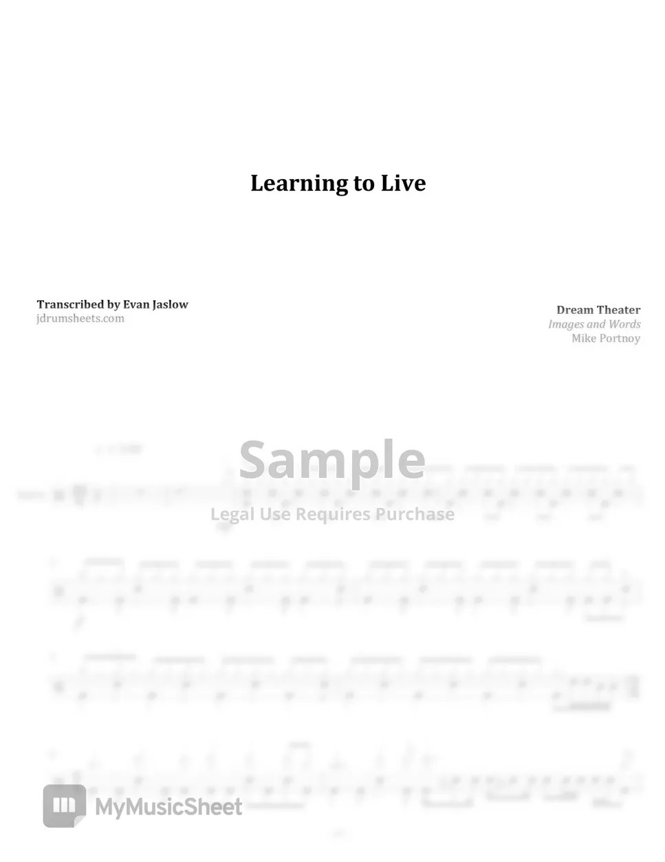Dream Theater Learning to Live Sheets by Evan Jaslow