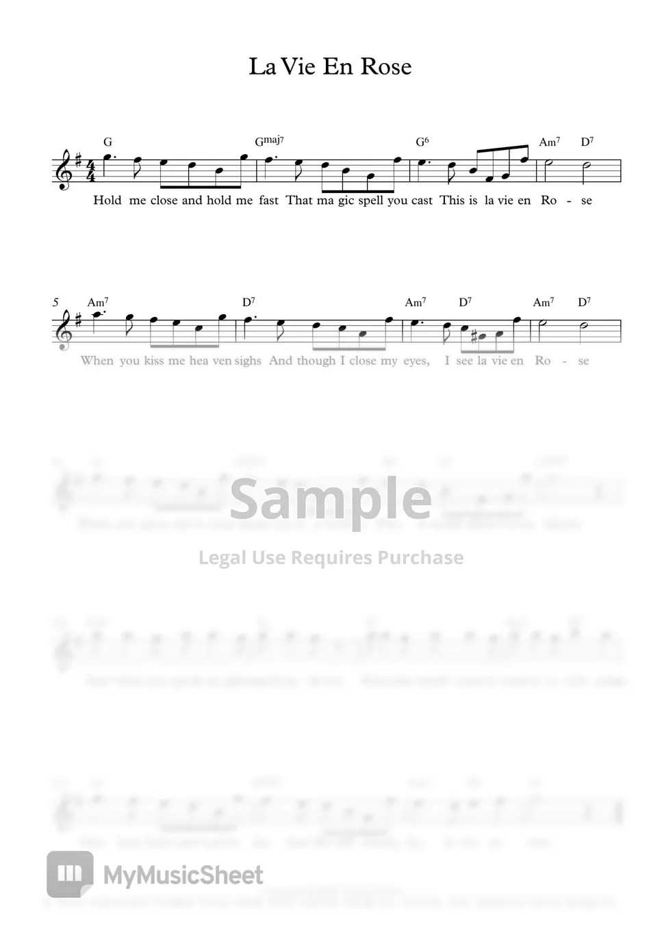 Edith Piaf La Vie En Rose (G Key) 악보 by 미래스트링