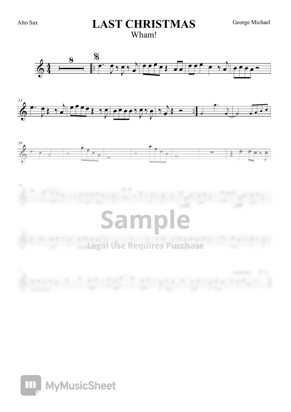 Wham, Michael Last Christmas (Easy Alto Sax) Nuty by Ivan Marini