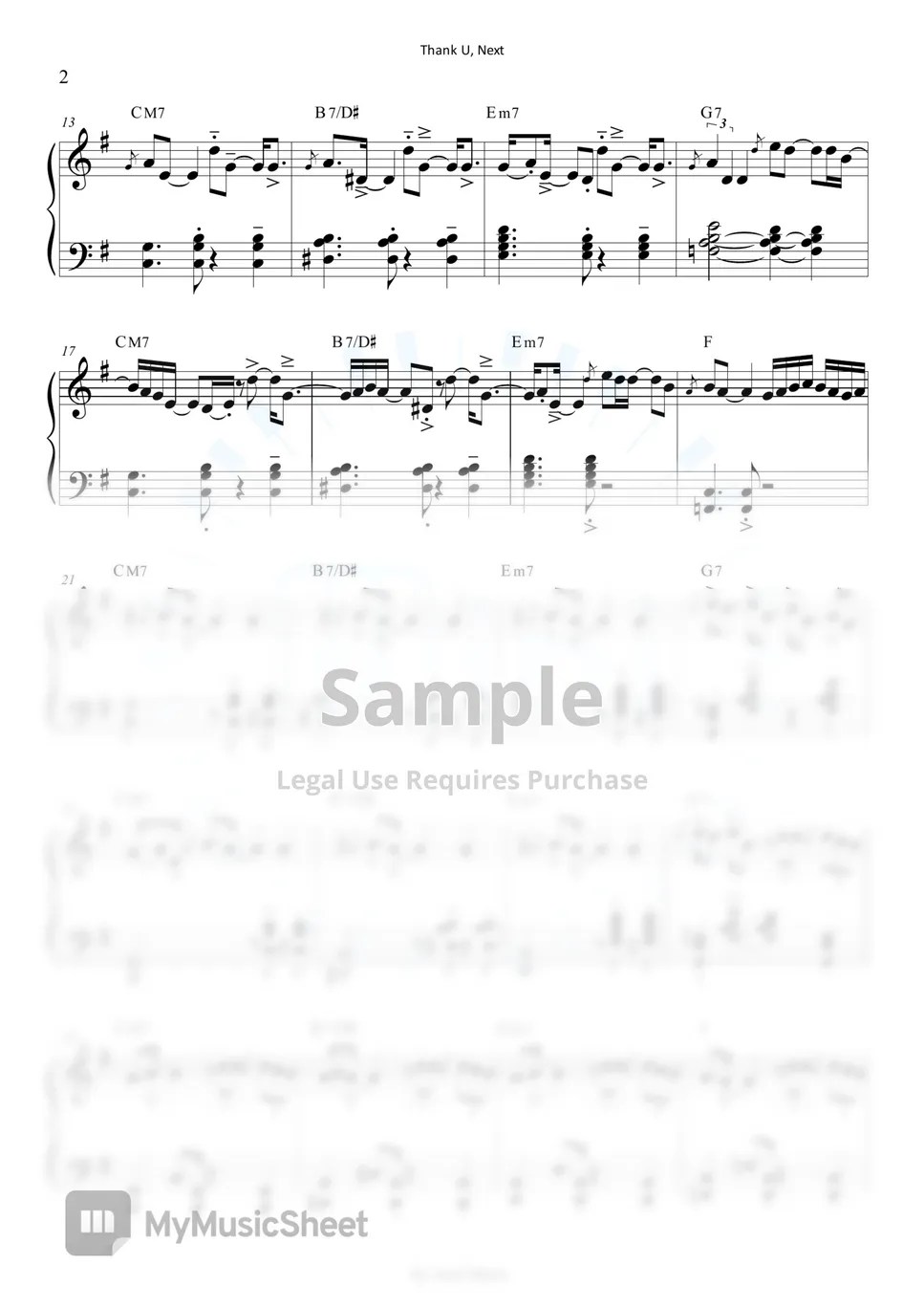 Ariana Grande Thank U, Next (G Key) 악보 by mini Music