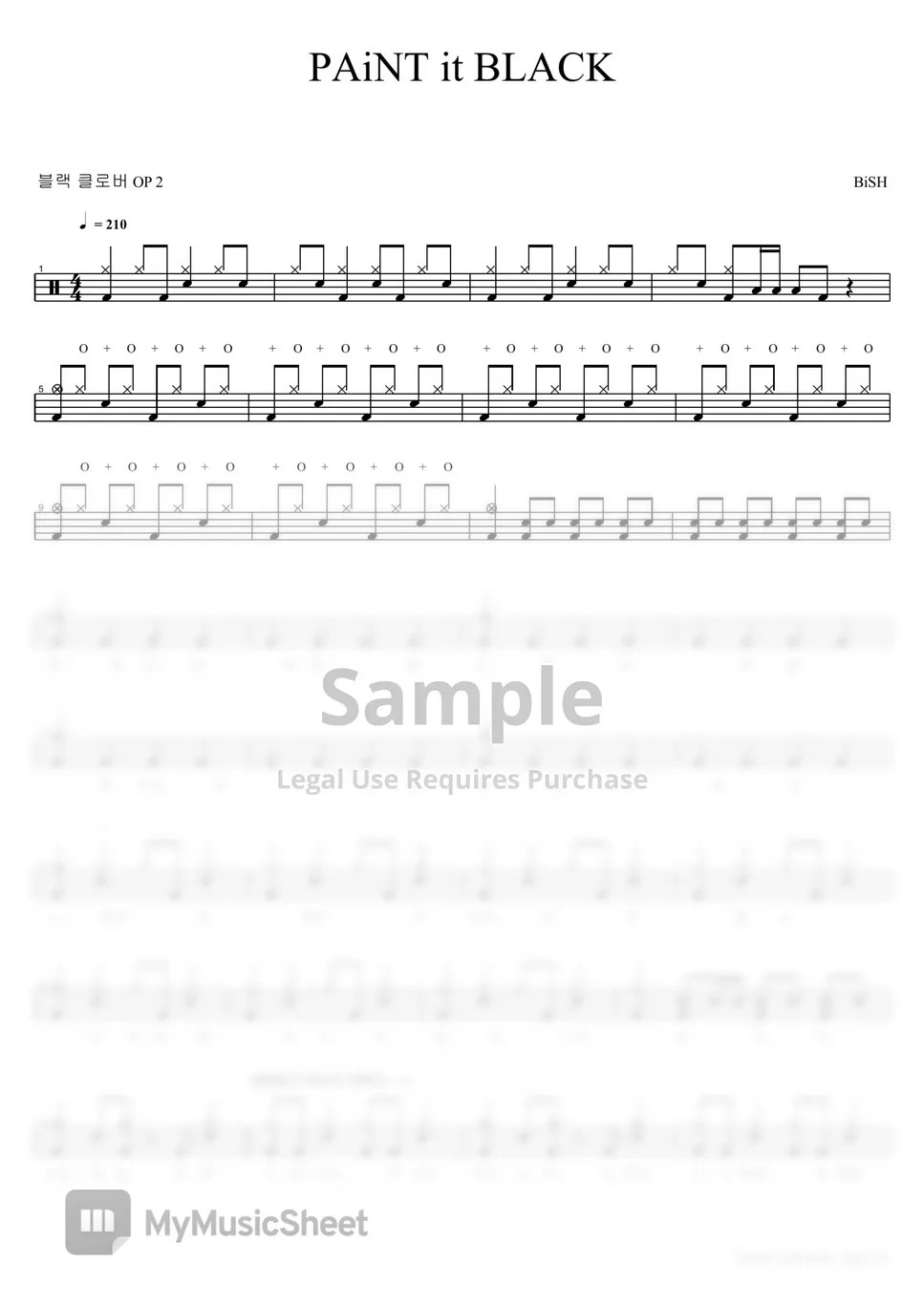 Black Clover Opening 2 PAiNT it BLACK 악보 by COPYDRUM