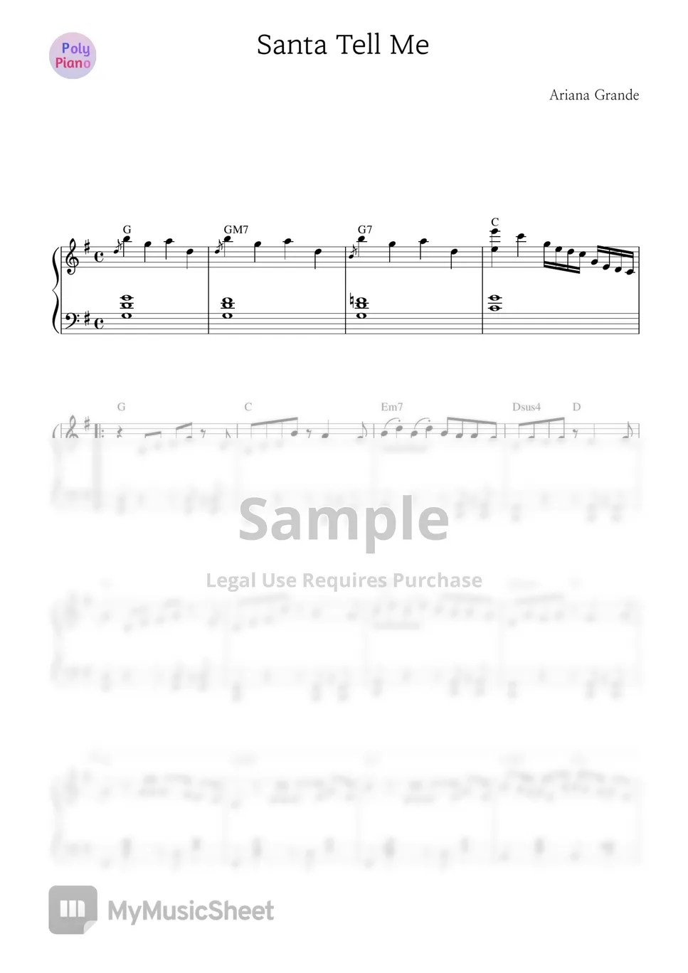 Ariana Grande Santa tell Me Sheets by PolyPiano