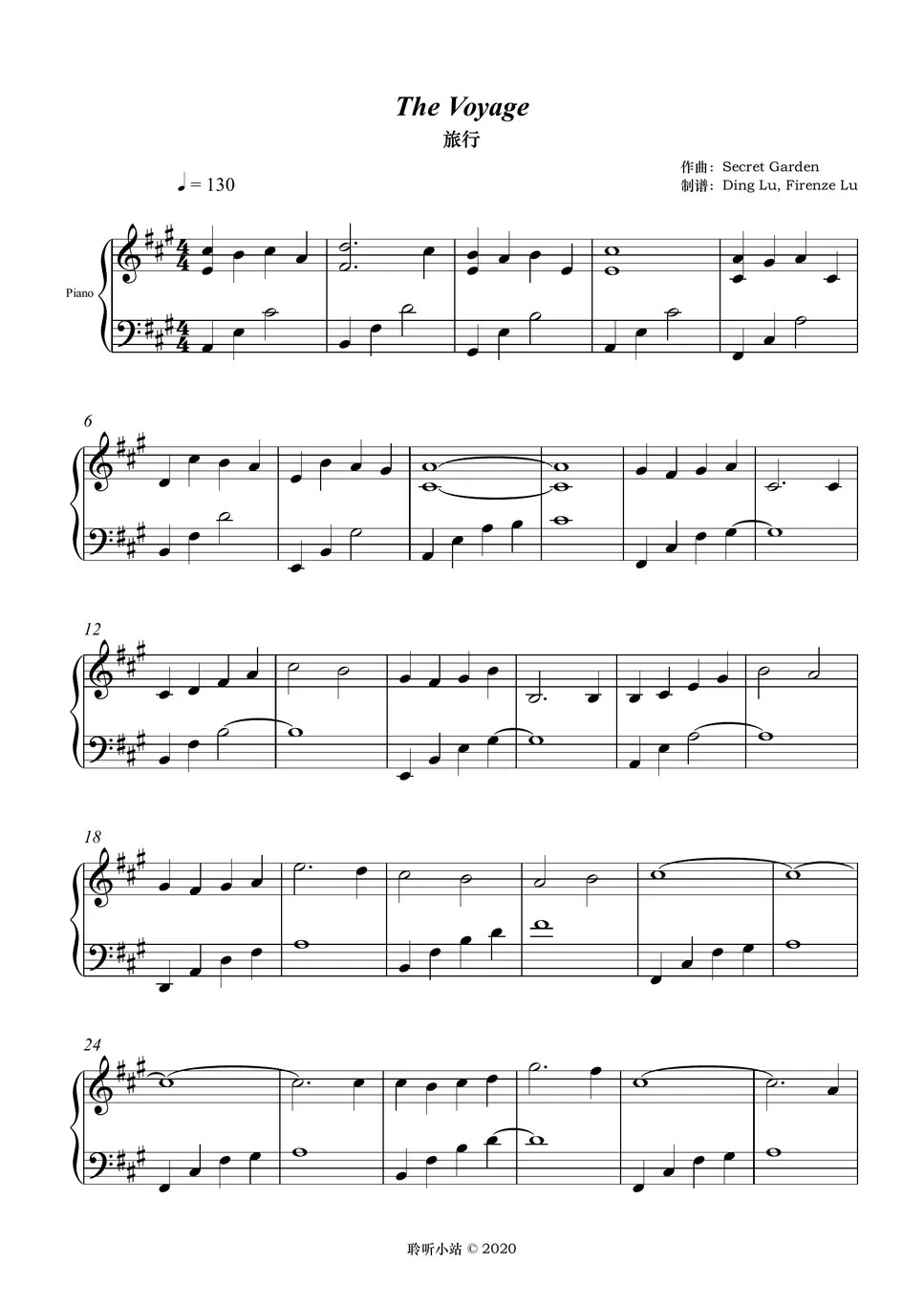 Secret Garden The Voyage 曲谱 by Lingting