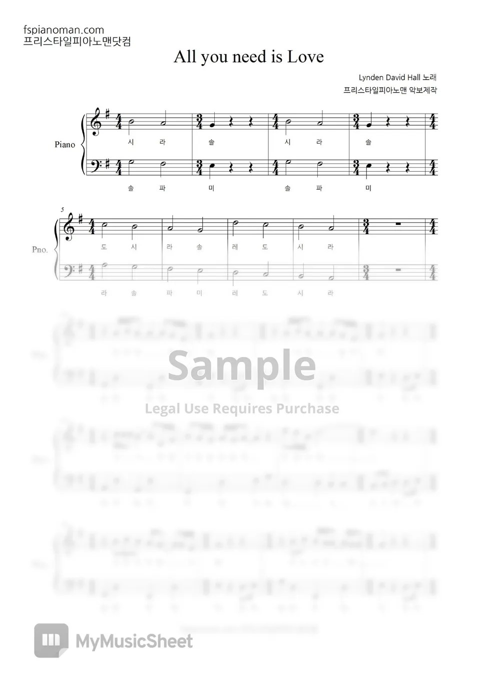 Lynden David Hall All you need is Love (계이름 악보 포함) 악보 by freestyle