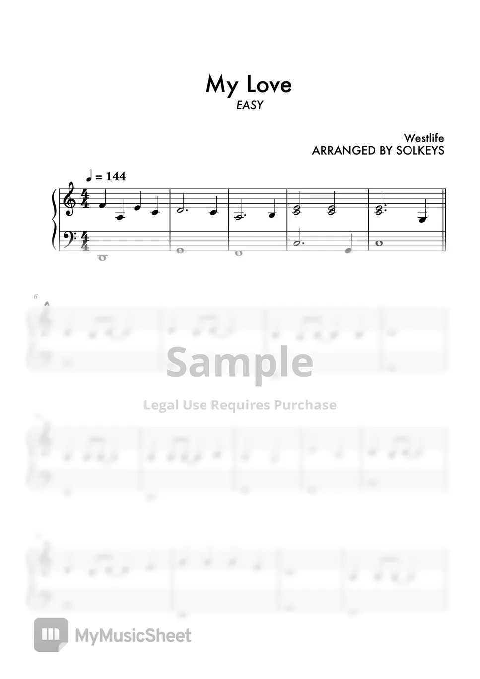 Westlife My Love Sheets by SolKeys