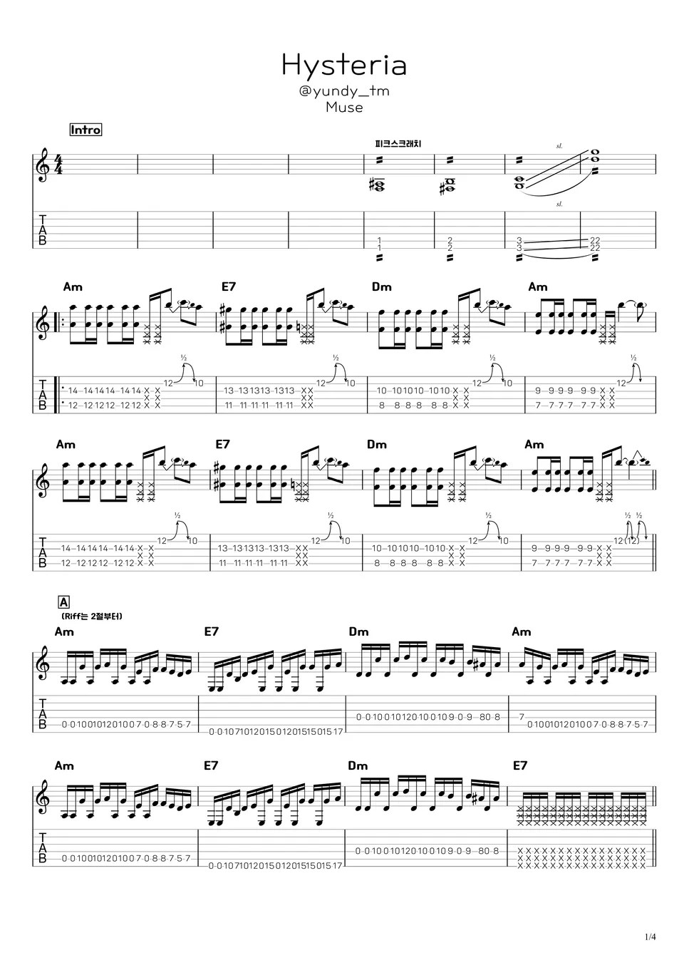 Muse Hysteria (Chord Lyrics + Tab) Nuty by yundy_tm