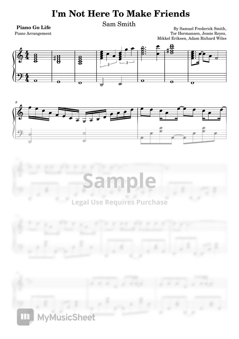 Sam Smith I'm Not Here To Make Friends Sheets by Piano Go Life