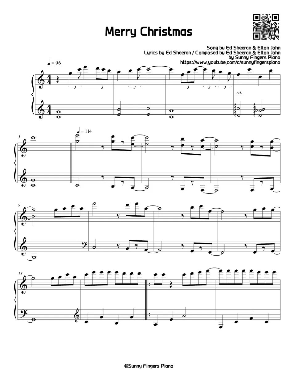 Ed Sheeran & Elton John Merry Christmas (Easy) Sheets by Sunny Fingers Piano