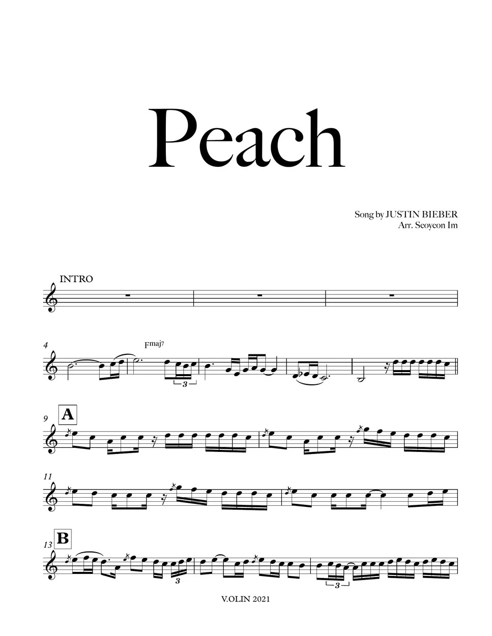 Justin Bieber Peach (Violin ver.) Spartito by V.OLIN