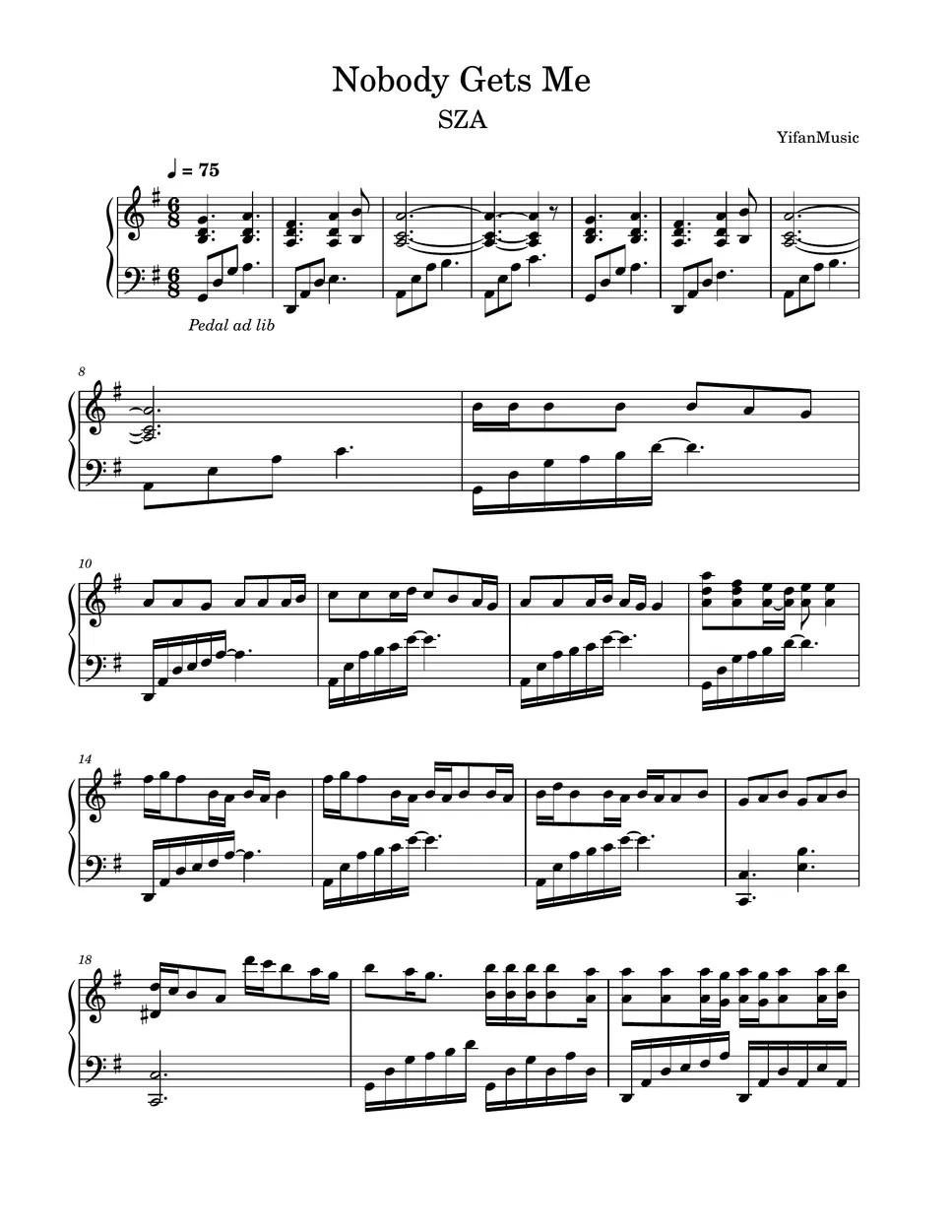 SZA Nobody Gets Me Partitura by Yifanmusic