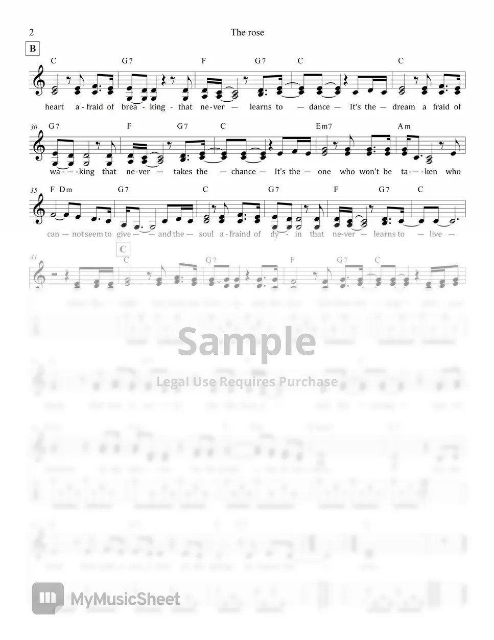 Bette Midler The Rose (C Key, Ukulele) 악보 by WBB