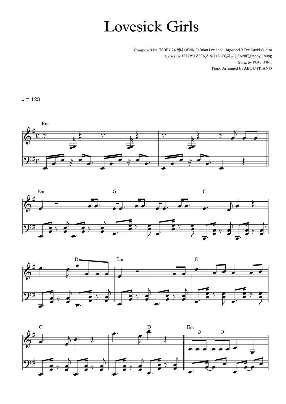 블랙핑크(BLACKPINK) Lovesick Girls Sheet