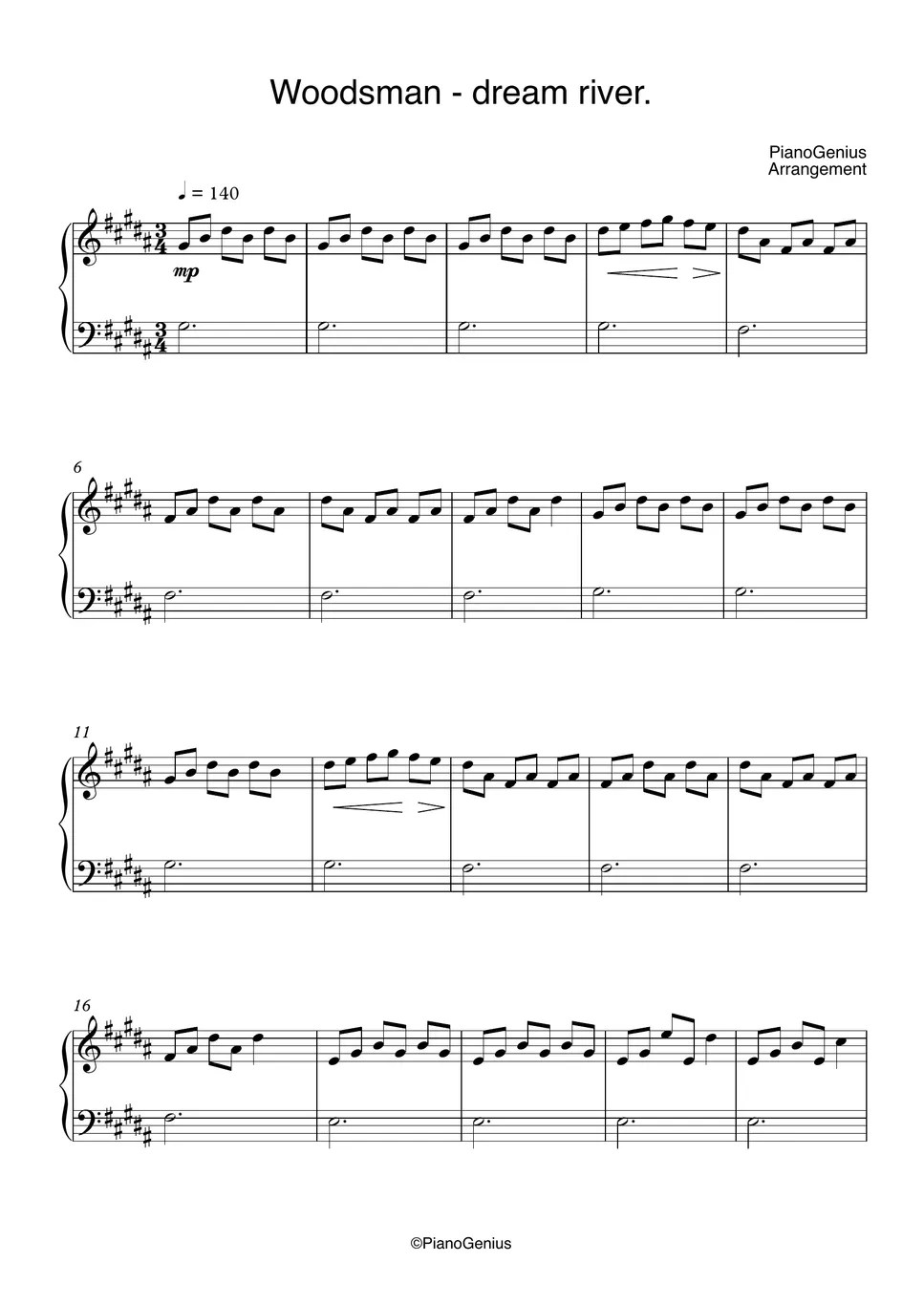 Woodsman dream river. (EASY) Sheet by PianoGenius