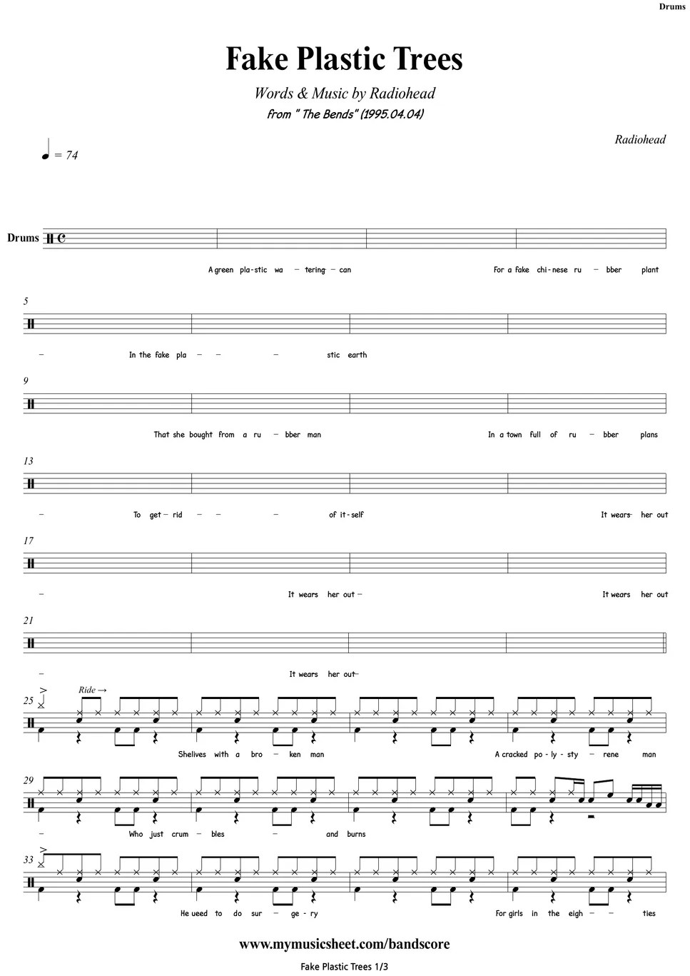 Fake Plastic Trees Guitar Chords