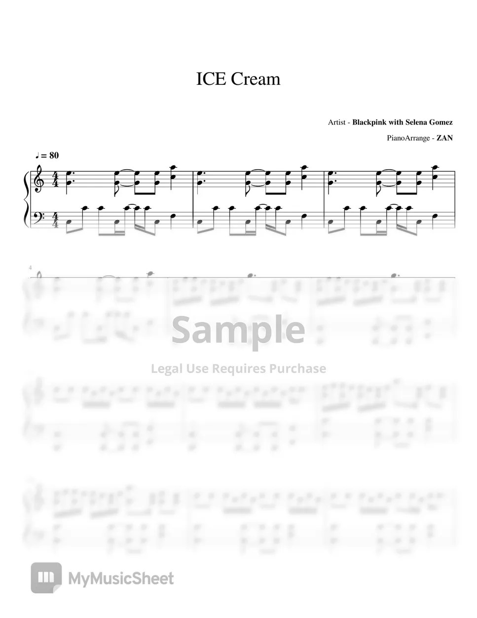Blackpink Ice Cream (with Selena Gomez) Two Keys Piano 악보 by ZAN