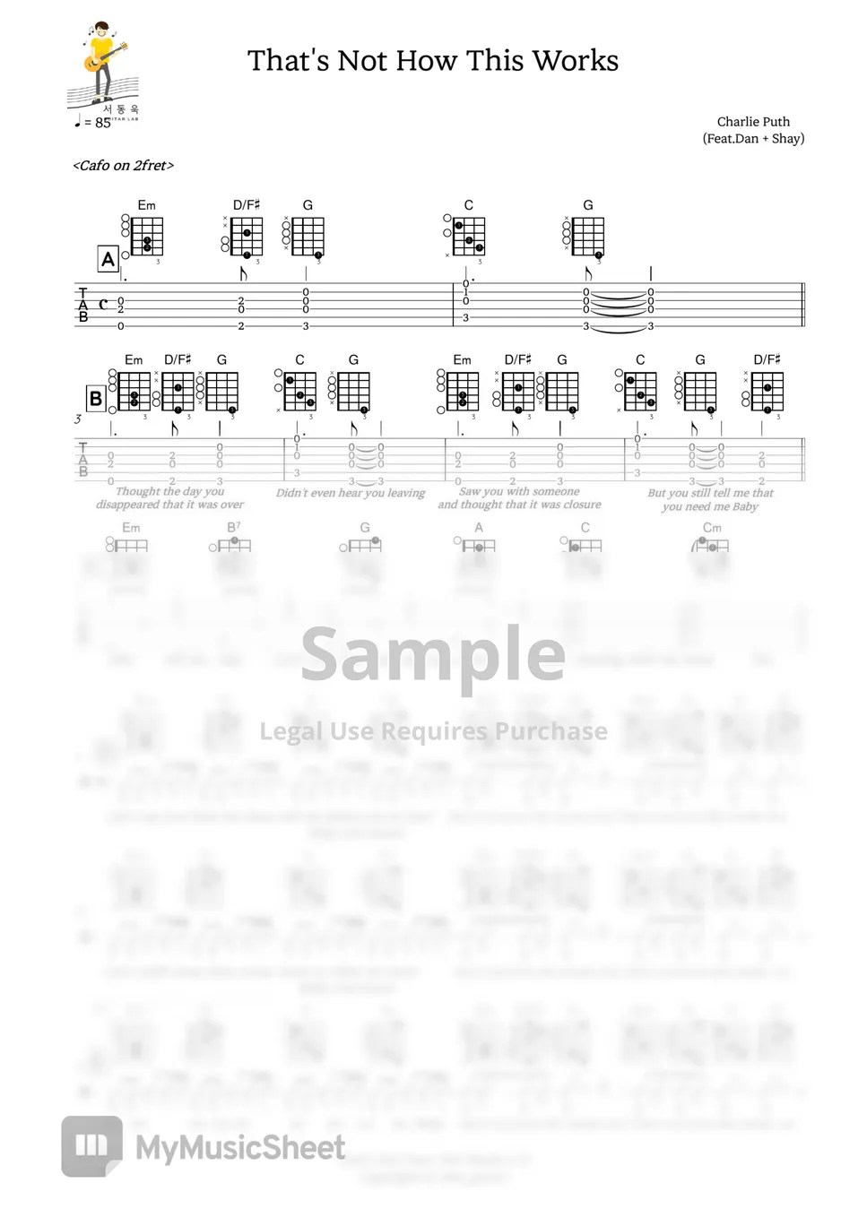 Charlie Puth That's Not How This Works (Guitar TAB) 악보 by 서동욱