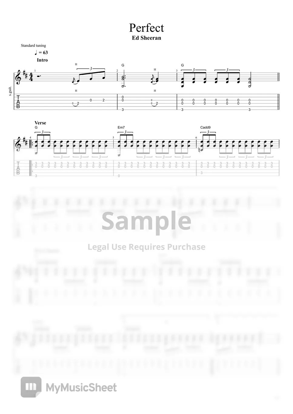 Ed Sheeran Perfect Sheets by Toguitartab