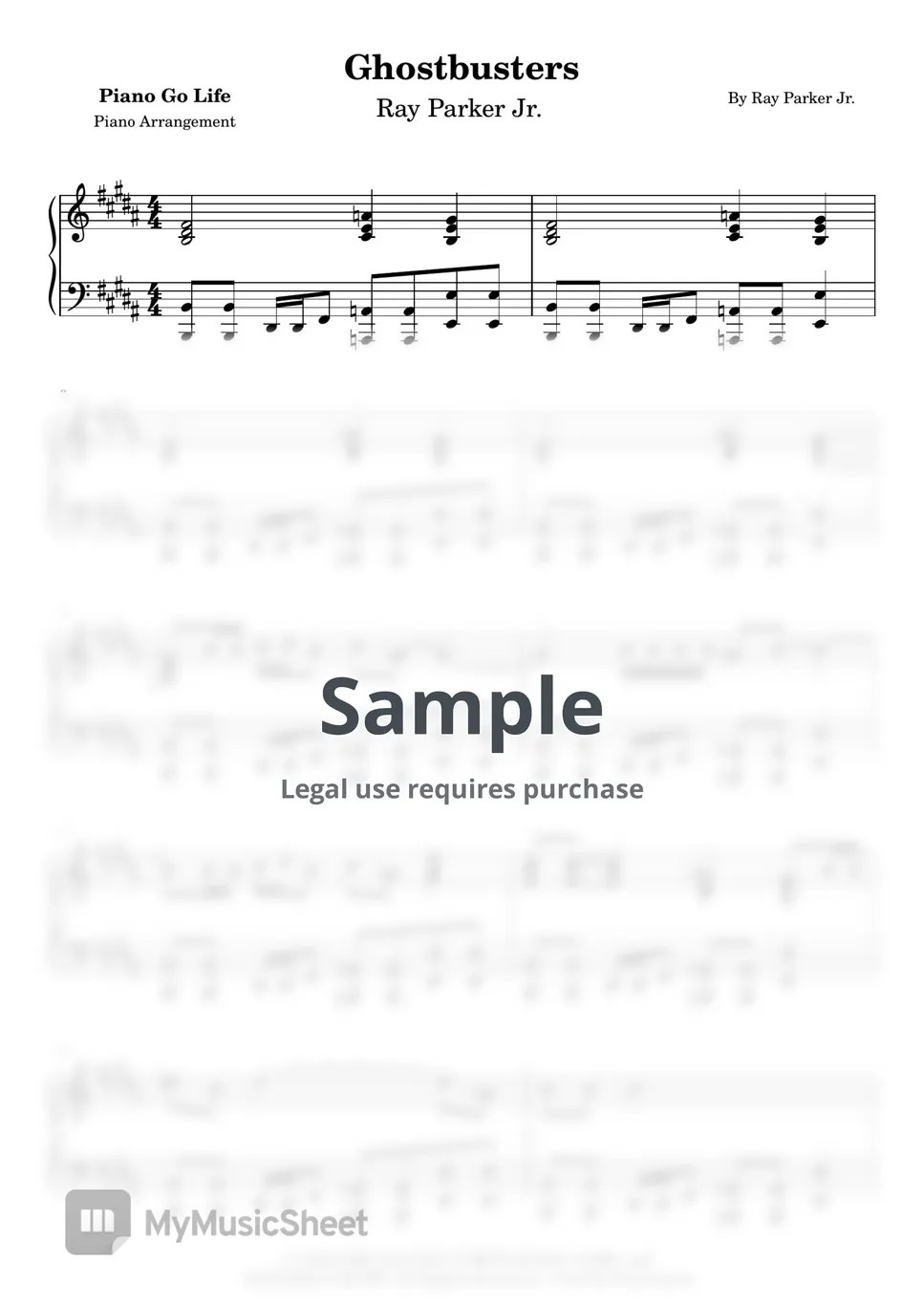 Ray Parker, Jr. Ghostbusters (Theme Song) Sheets by Piano Go Life