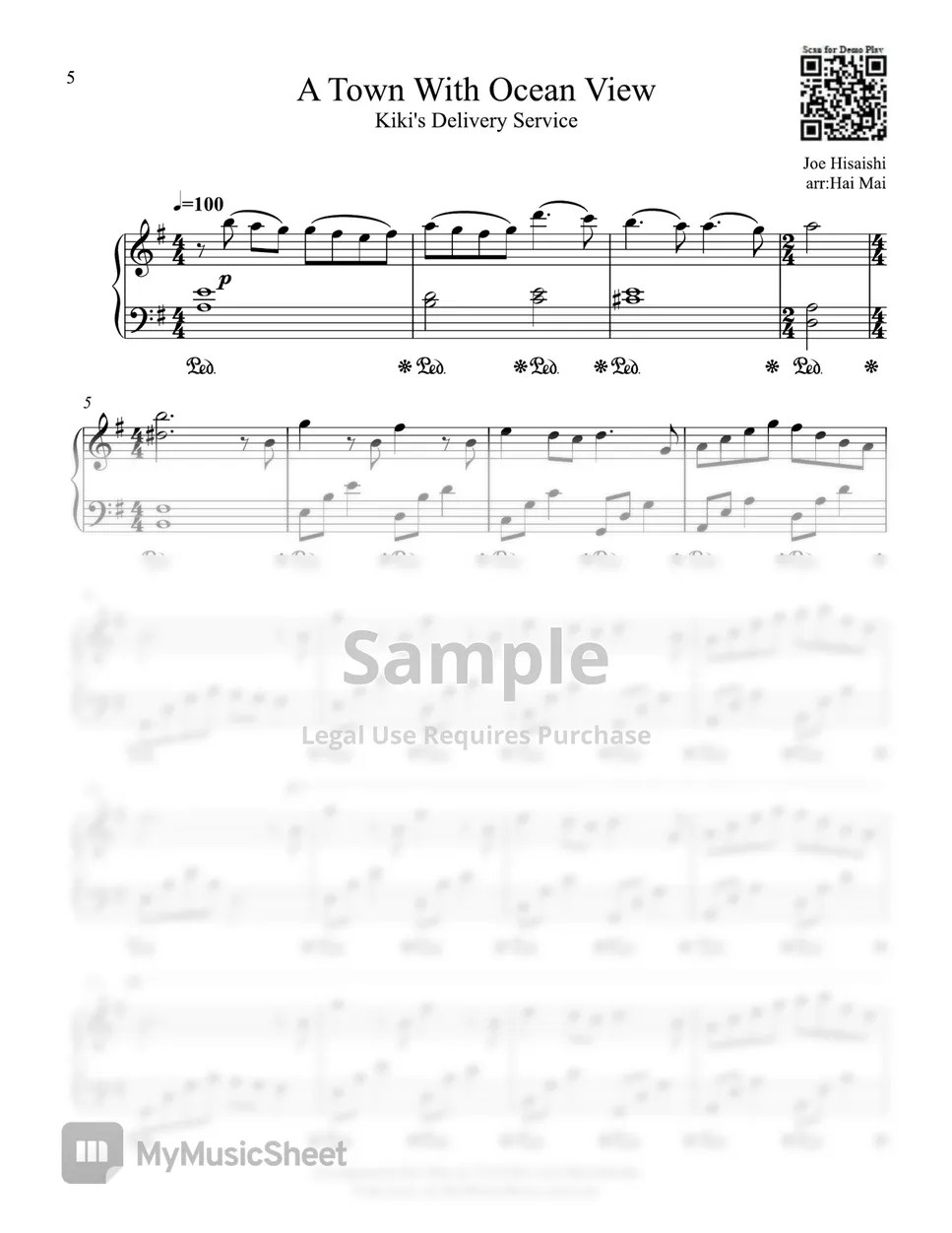 Kiki's Delivery Service A Town With An Ocean View for Easy Piano