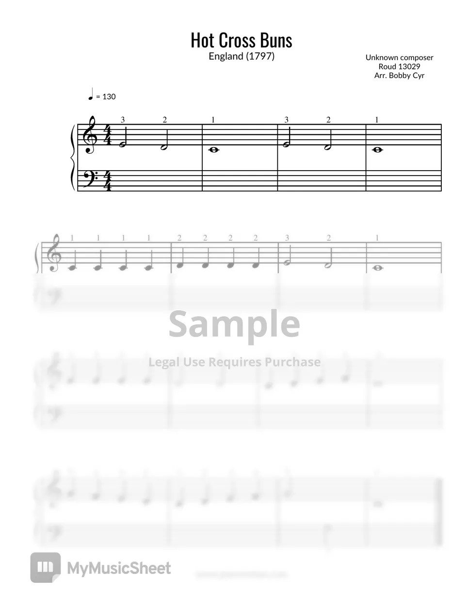 Nursery Rhymes Hot Cross Buns (Easy Piano Solo) Sheets by