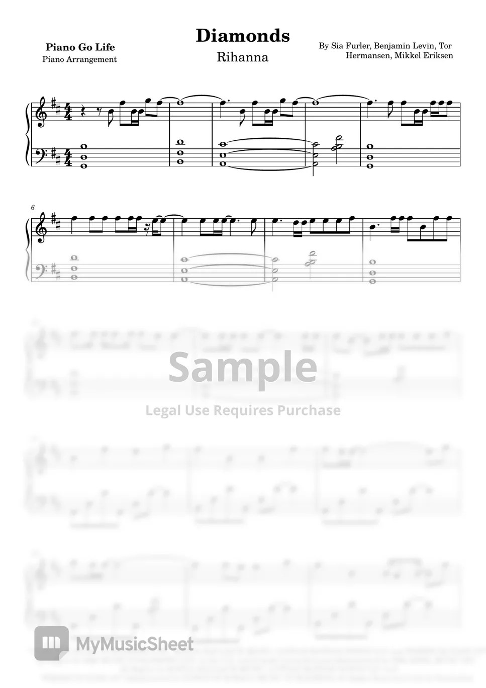 Rihanna Diamonds Sheets by Piano Go Life