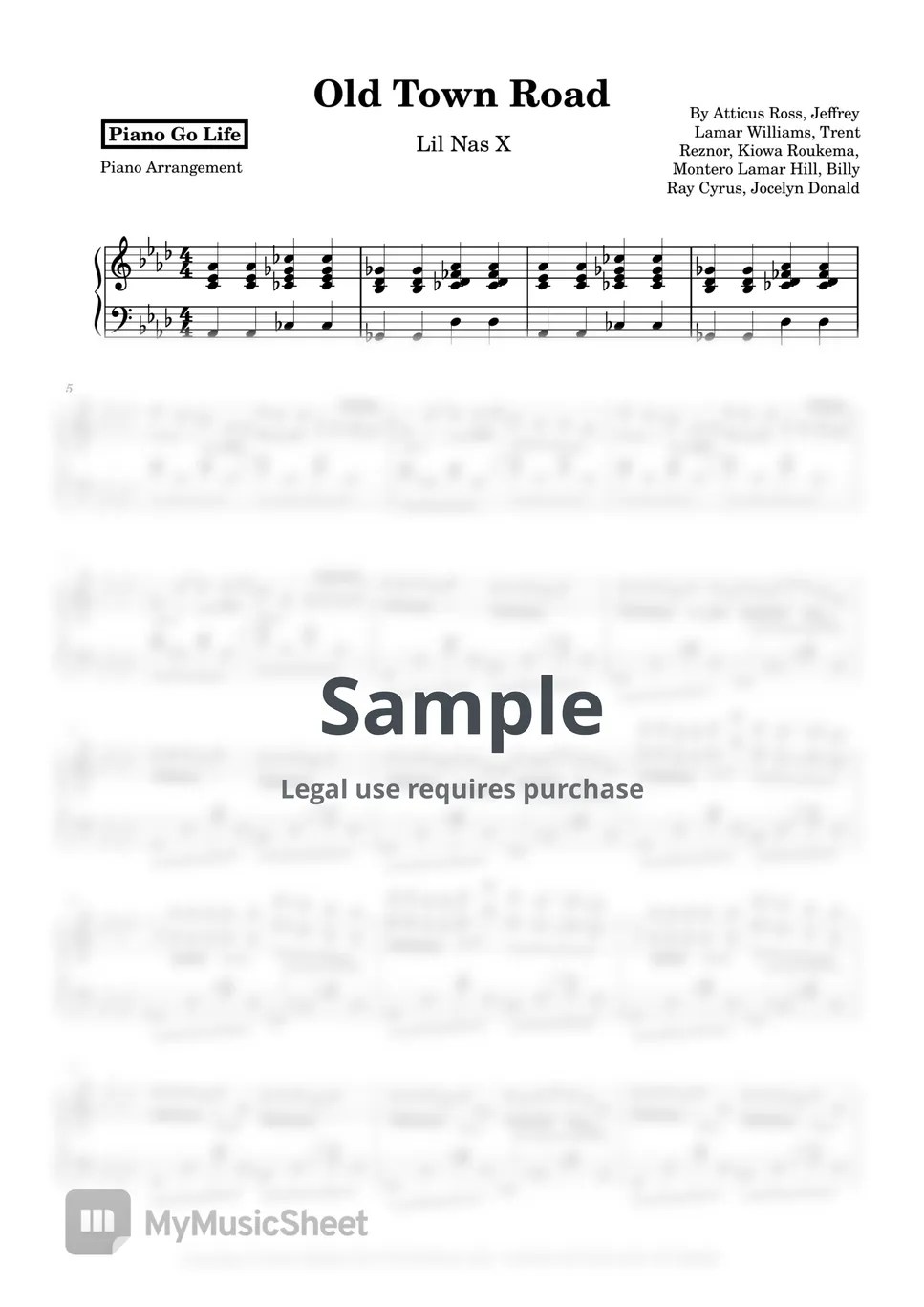 Lil Nas X Old Town Road 악보 by Piano Go Life