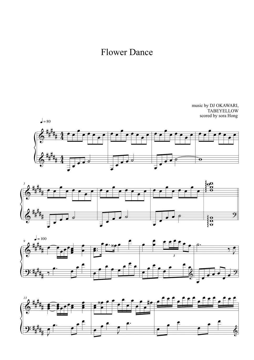 DJ Okawari Flower Dance (원곡B,C 악보) 악보 by sora Hong