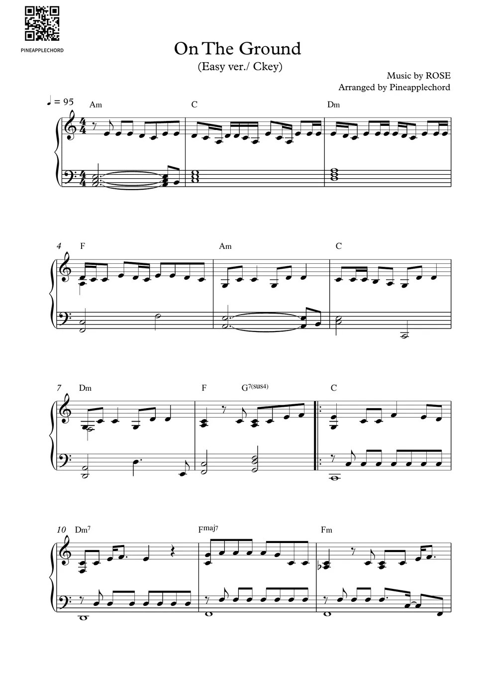 Rose On The Ground (Easy, C key) Sheets by Pineapplechord