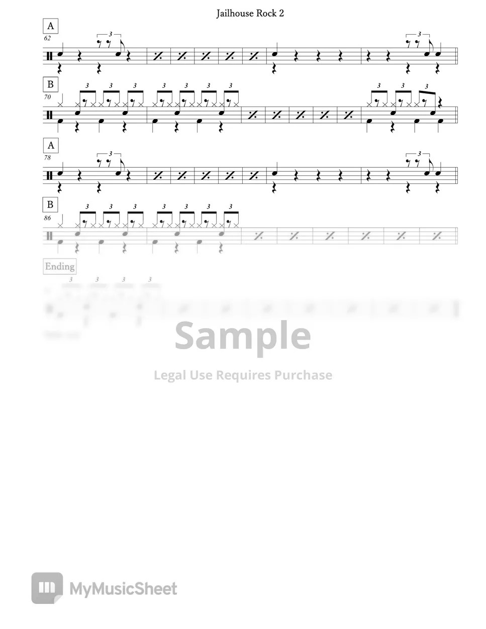 Elvis Presley Jailhouse Rock Sheets by Arkadia Drums